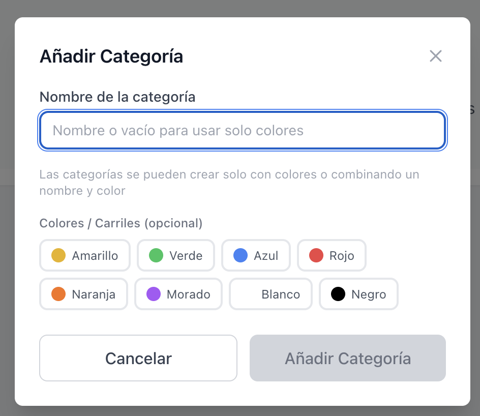 Modal de creación de categorías en Admin